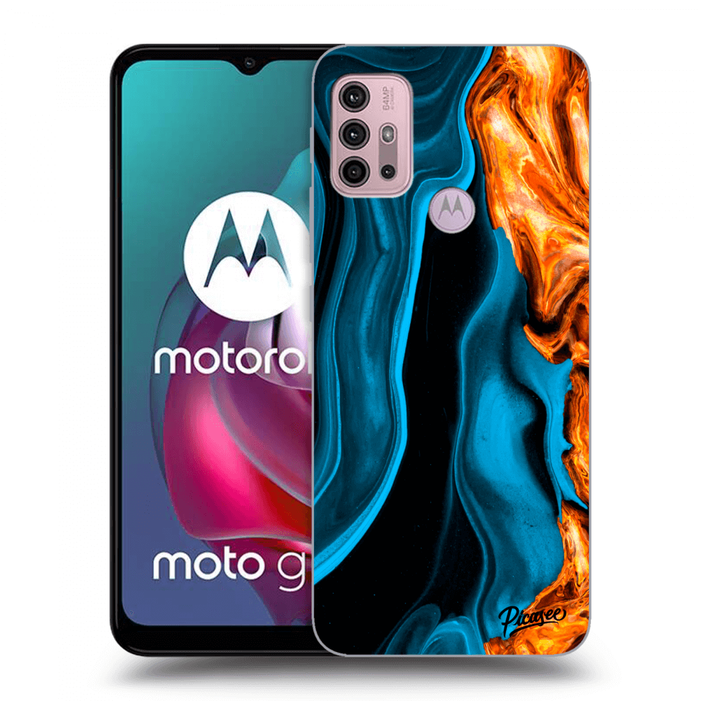 Picasee Motorola Moto G30 Hülle - Schwarzes Silikon - Gold blue