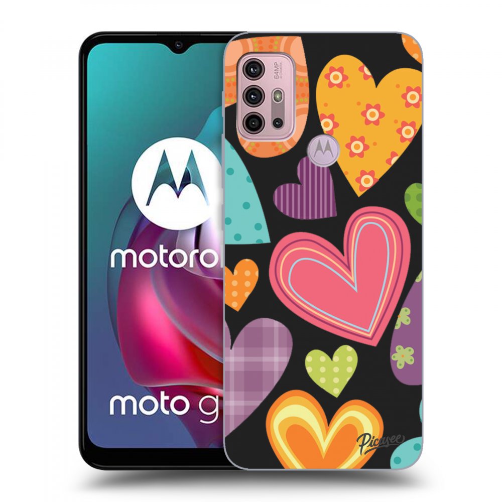 Picasee Motorola Moto G30 Hülle - Schwarzes Silikon - Colored heart