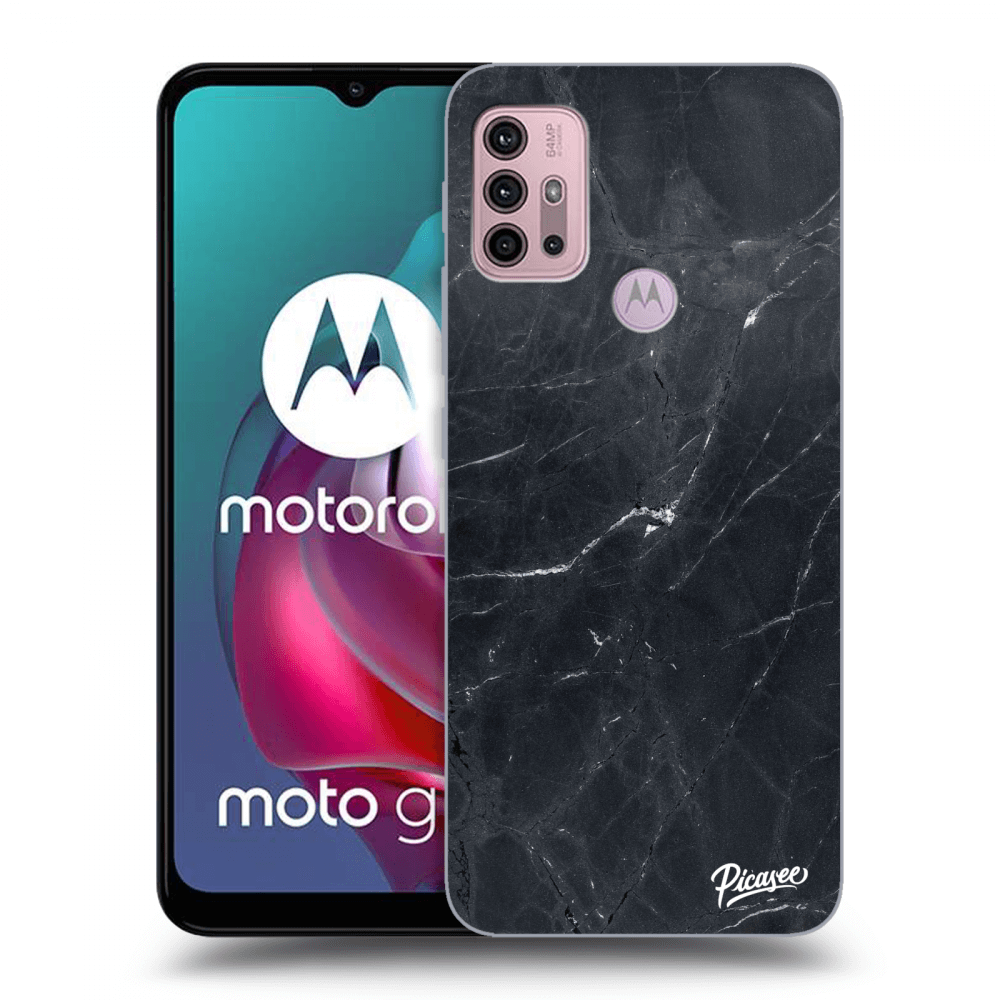 Picasee Motorola Moto G30 Hülle - Schwarzes Silikon - Black marble