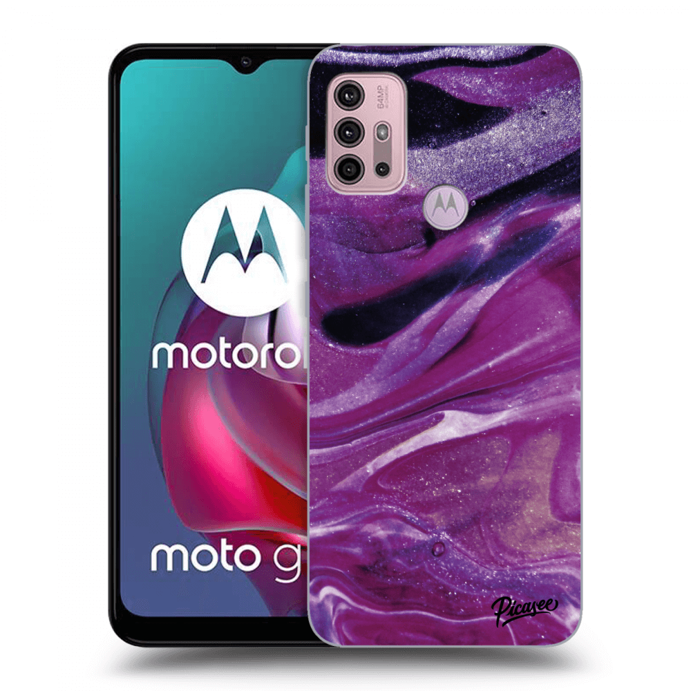 Picasee Motorola Moto G30 Hülle - Schwarzes Silikon - Purple glitter