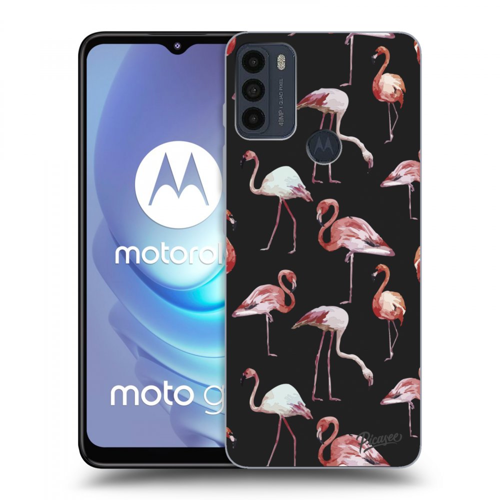 Picasee Motorola Moto G50 Hülle - Schwarzes Silikon - Flamingos