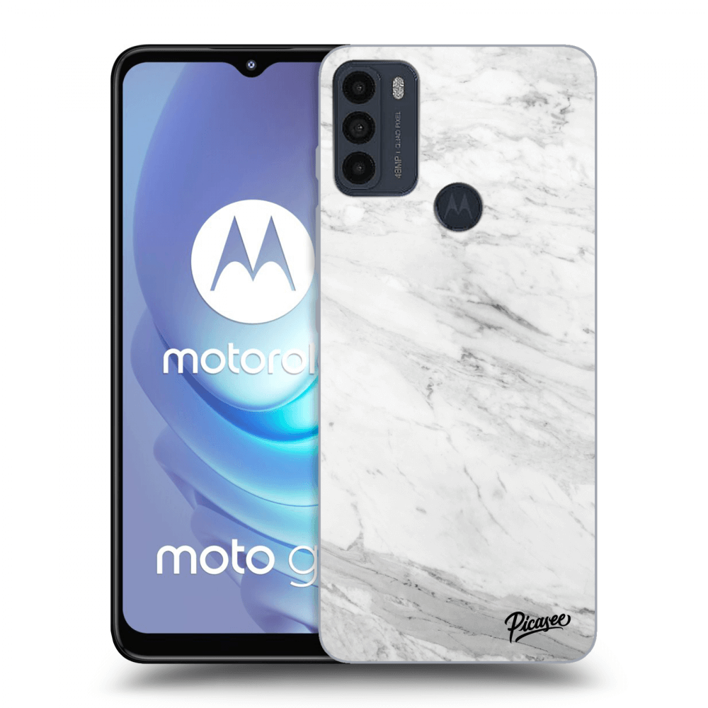 Picasee Motorola Moto G50 Hülle - Schwarzes Silikon - White marble
