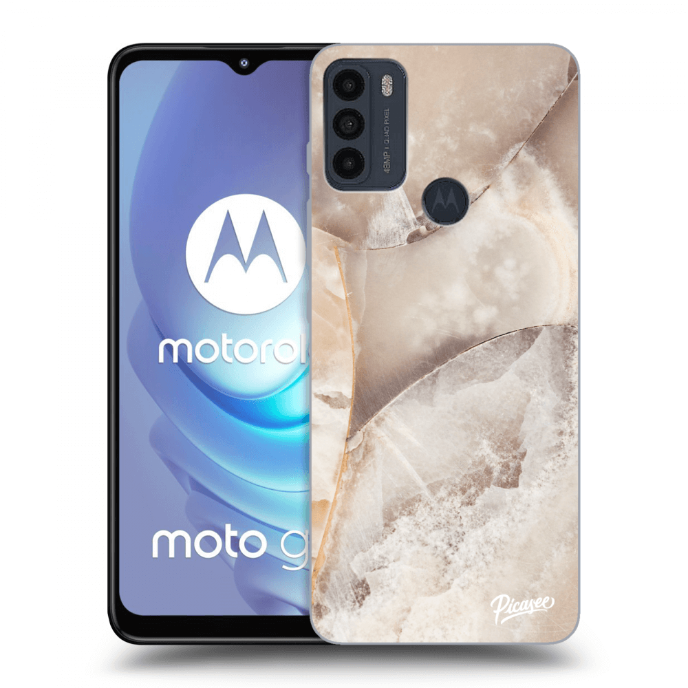 Picasee Motorola Moto G50 Hülle - Schwarzes Silikon - Cream marble