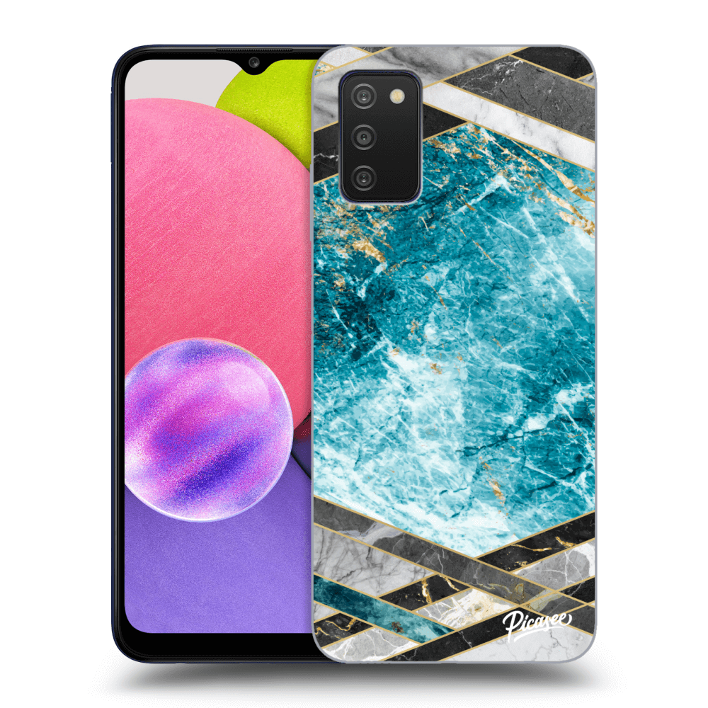 Picasee Samsung Galaxy A03s A037G Hülle - Transparentes Silikon - Blue geometry