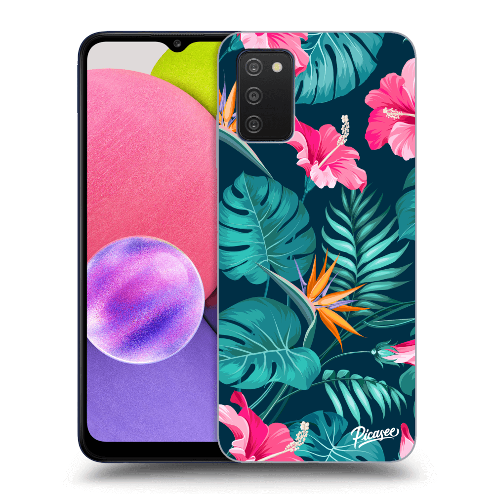 Picasee Samsung Galaxy A03s A037G Hülle - Transparentes Silikon - Pink Monstera