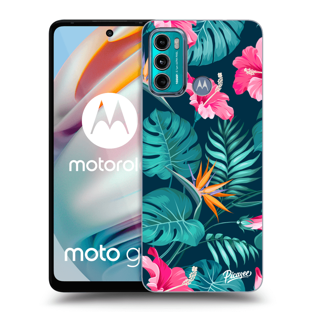 Picasee Motorola Moto G60 Hülle - Transparentes Silikon - Pink Monstera