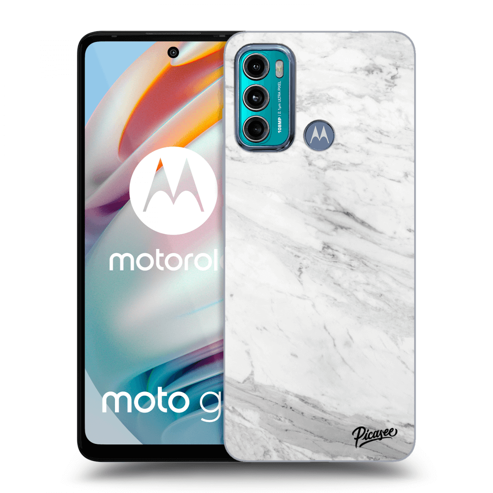 Picasee Motorola Moto G60 Hülle - Schwarzes Silikon - White marble