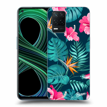 Picasee Realme 8 5G Hülle - Schwarzes Silikon - Pink Monstera
