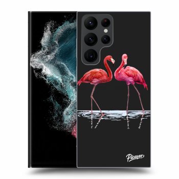Picasee Samsung Galaxy S22 Ultra 5G Hülle - Schwarzes Silikon - Flamingos couple