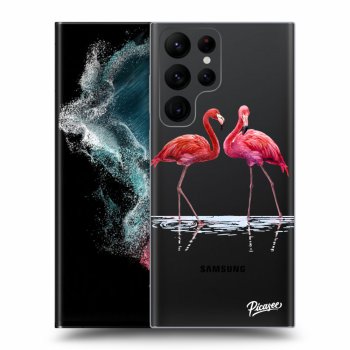Picasee Samsung Galaxy S22 Ultra 5G Hülle - Transparentes Silikon - Flamingos couple