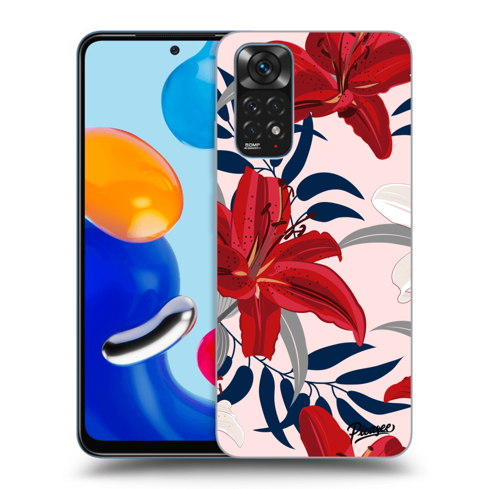 Picasee Xiaomi Redmi Note 11S 4G Hülle - Schwarzes Silikon - Red Lily