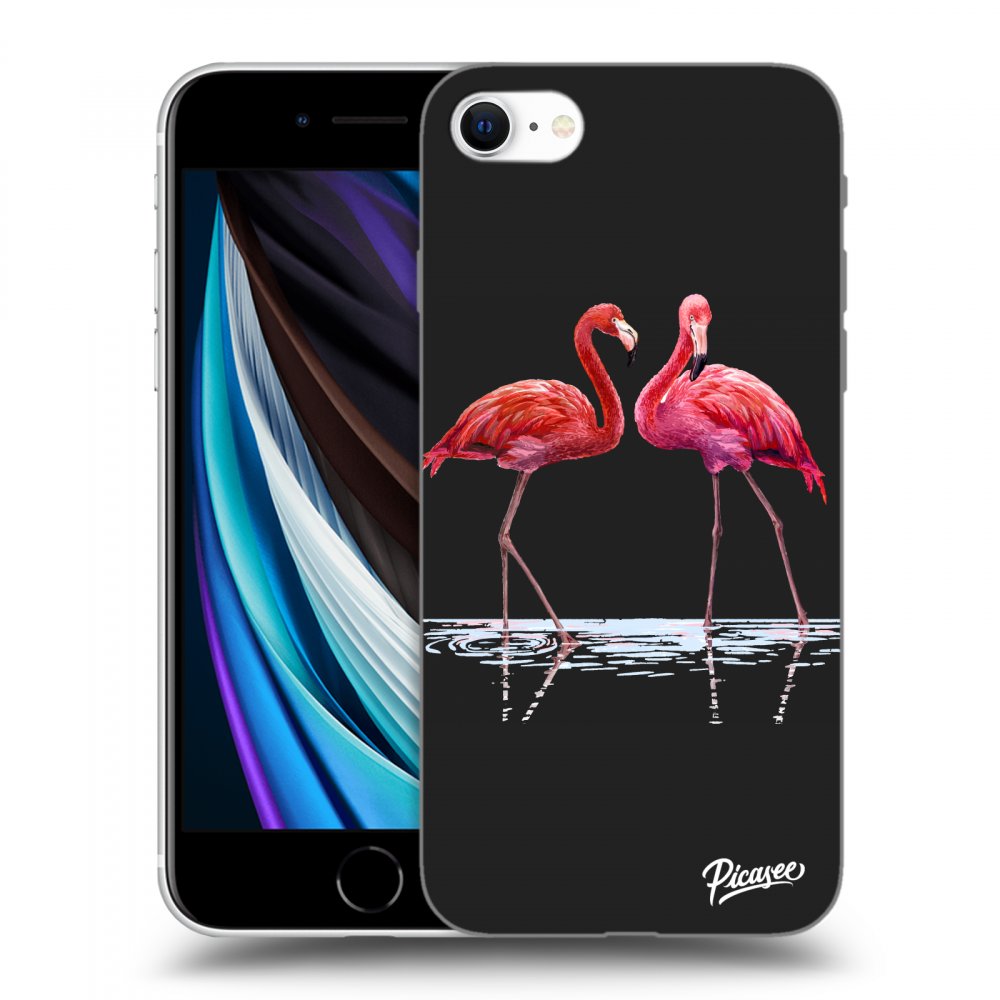 Picasee Apple iPhone SE 2022 Hülle - Schwarzes Silikon - Flamingos couple
