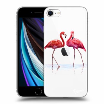 Picasee Apple iPhone SE 2022 Hülle - Transparentes Silikon - Flamingos couple