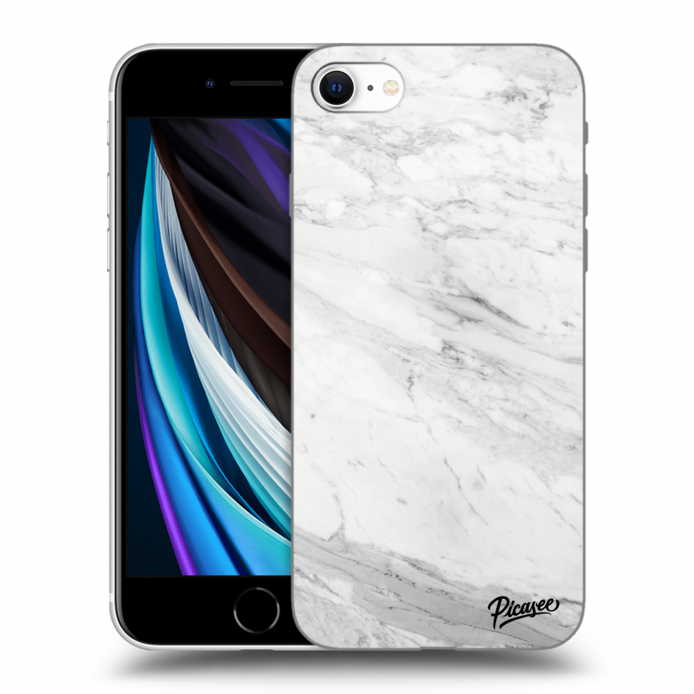 Picasee Apple iPhone SE 2022 Hülle - Schwarzes Silikon - White marble