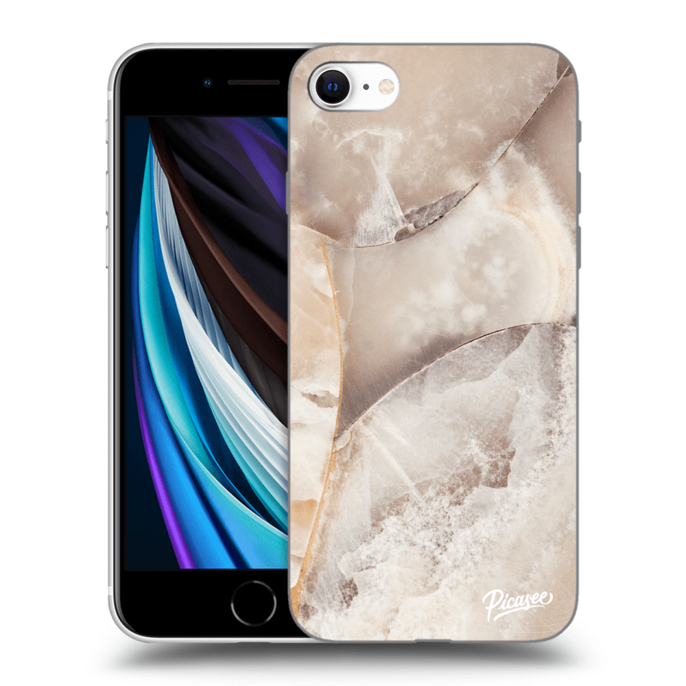 Picasee Apple iPhone SE 2022 Hülle - Schwarzes Silikon - Cream marble