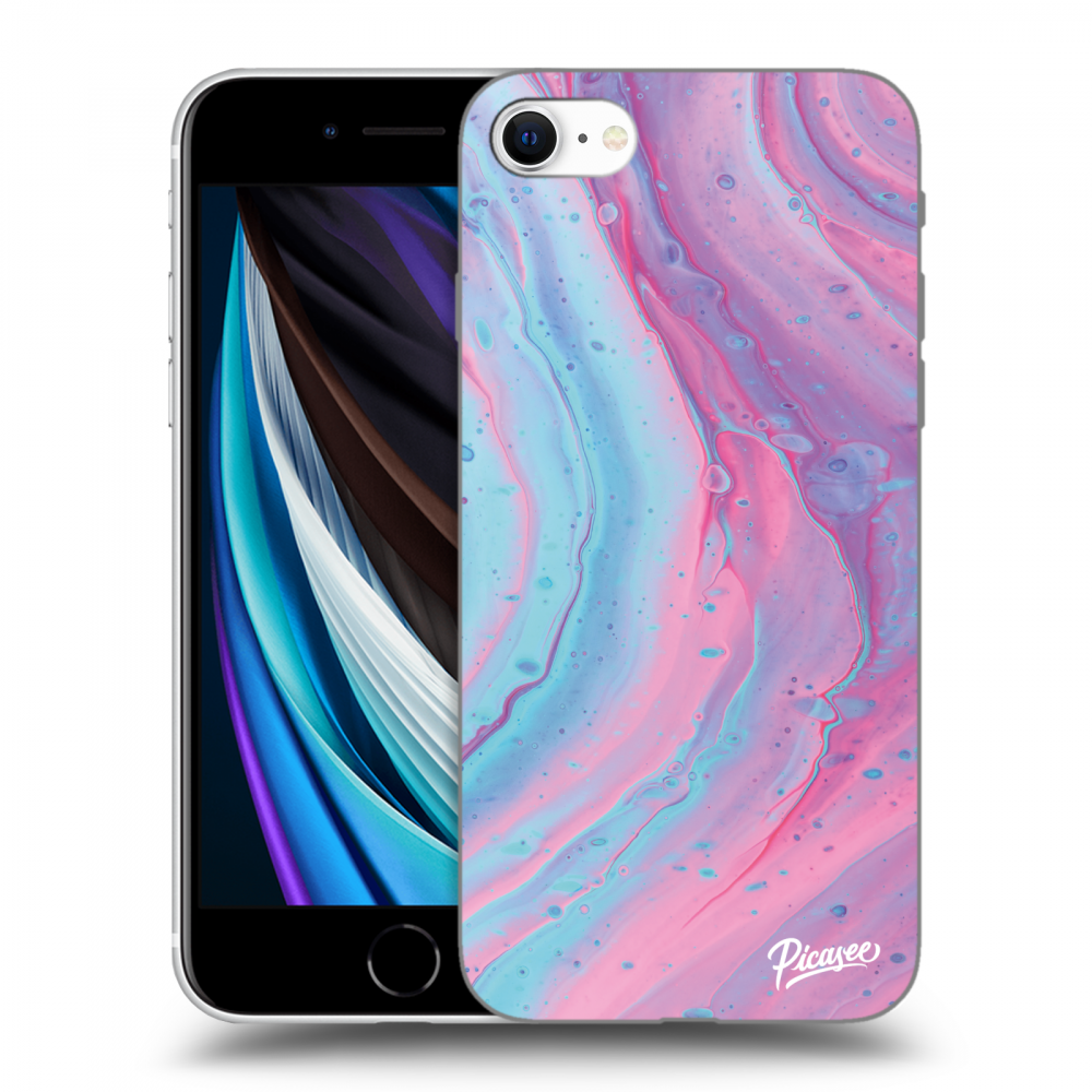 Picasee Apple iPhone SE 2022 Hülle - Schwarzes Silikon - Pink liquid