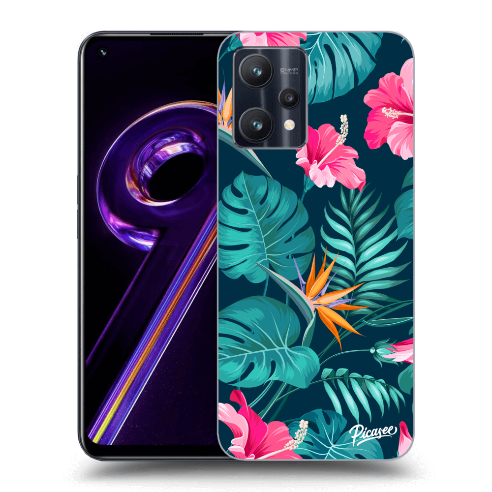 Picasee Realme 9 Pro 5G Hülle - Schwarzes Silikon - Pink Monstera