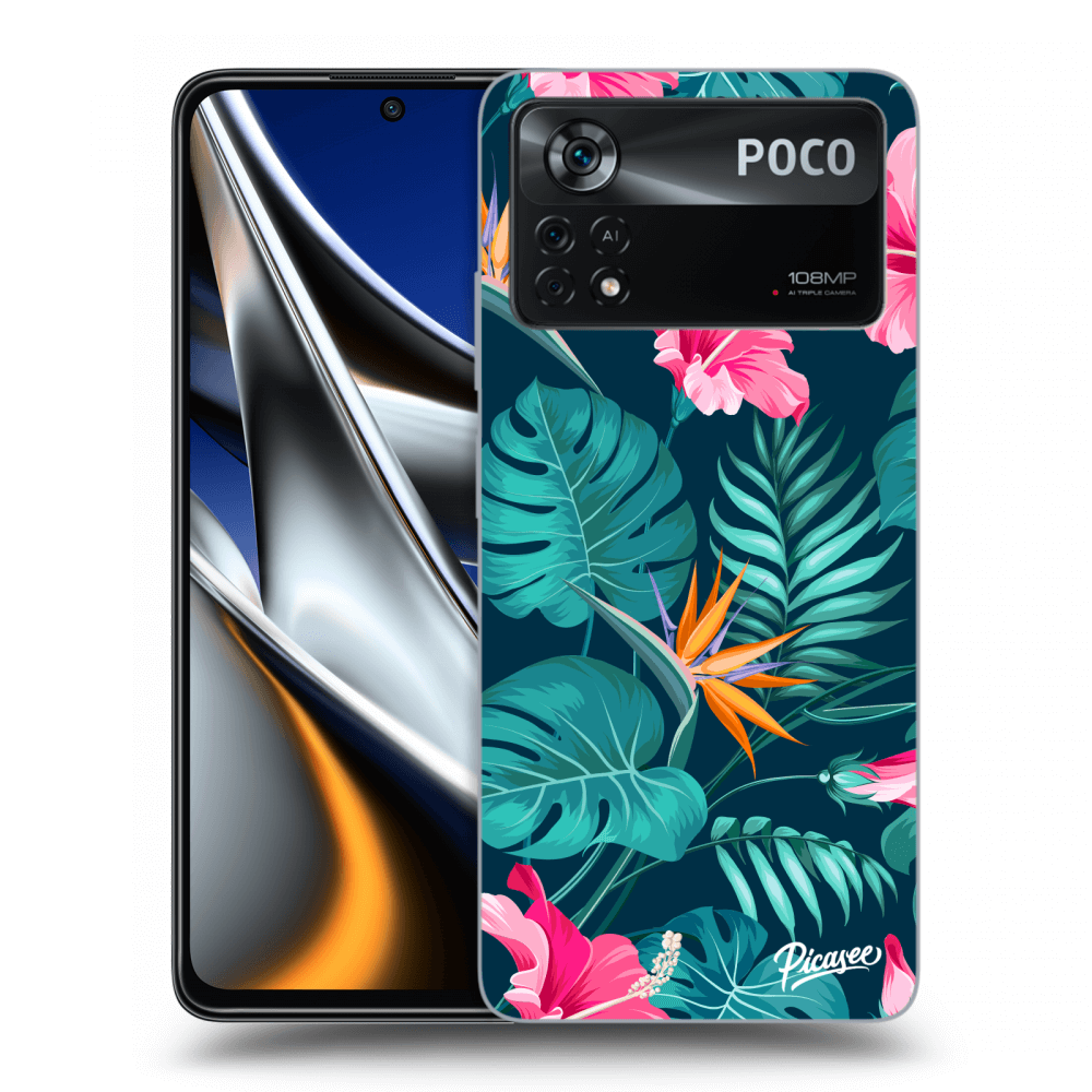 Picasee Xiaomi Poco X4 Pro 5G Hülle - Schwarzes Silikon - Pink Monstera
