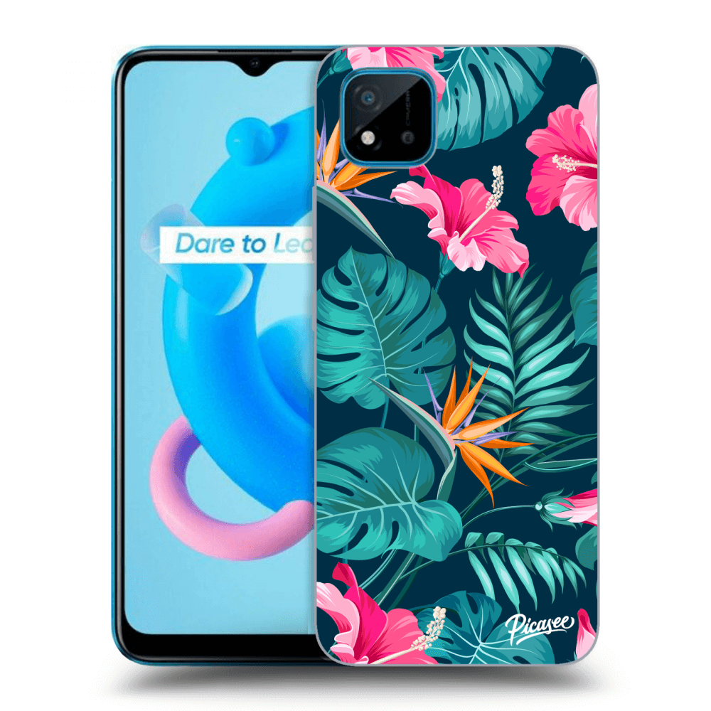 Picasee Realme C11 (2021) Hülle - Schwarzes Silikon - Pink Monstera