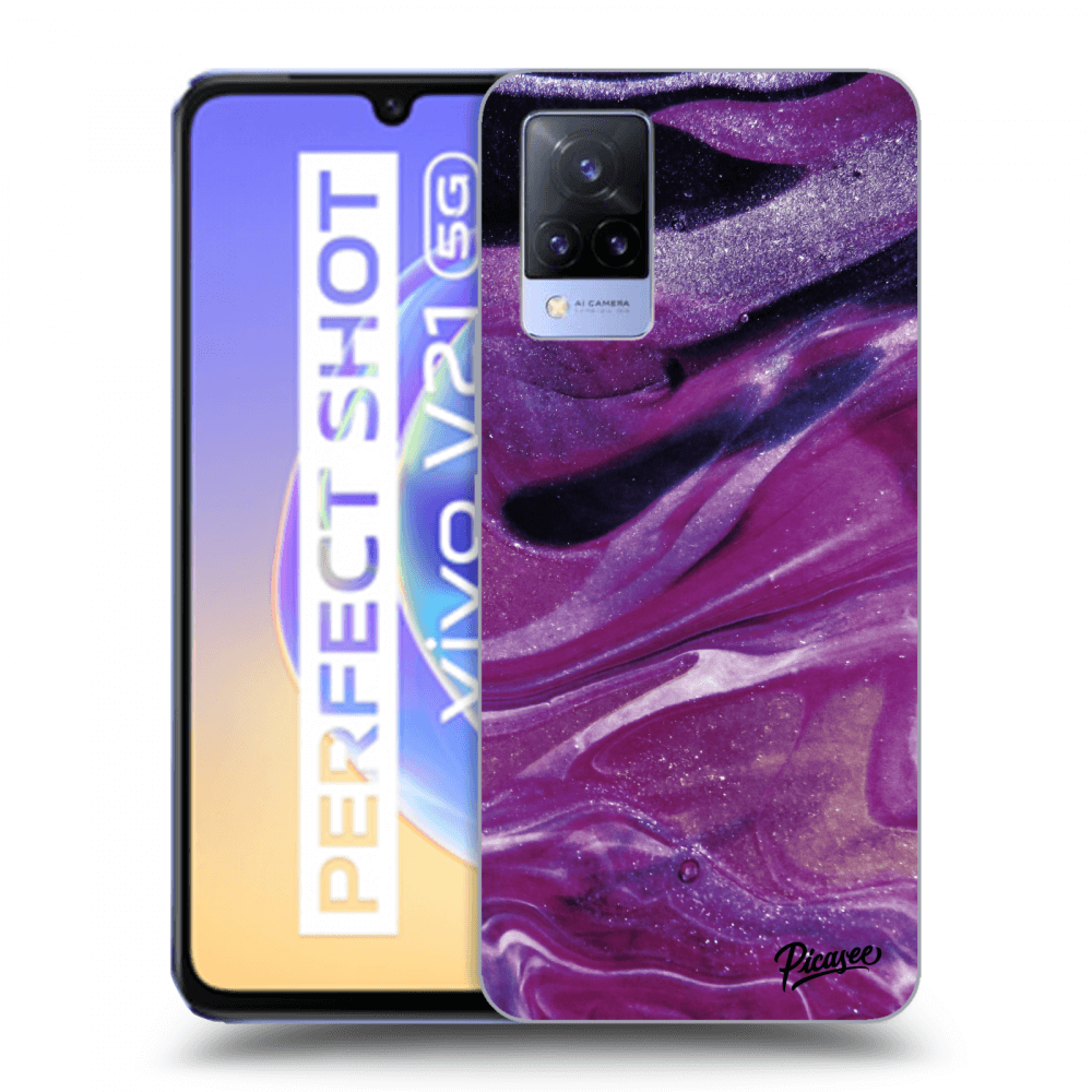 Picasee Vivo V21 5G Hülle - Transparentes Silikon - Purple glitter