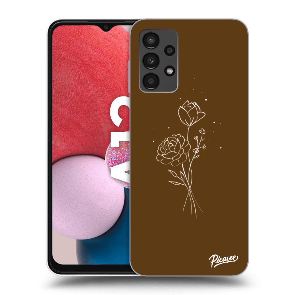 Picasee Samsung Galaxy A13 4G A135 Hülle - Schwarzes Silikon - Brown flowers