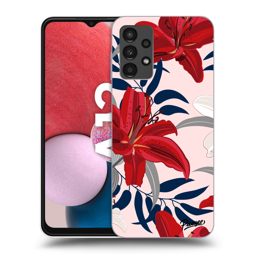 Picasee Samsung Galaxy A13 4G A135 Hülle - Schwarzes Silikon - Red Lily