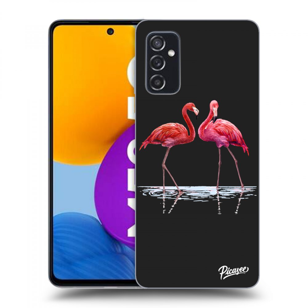 Picasee Samsung Galaxy M52 5G Hülle - Schwarzes Silikon - Flamingos couple