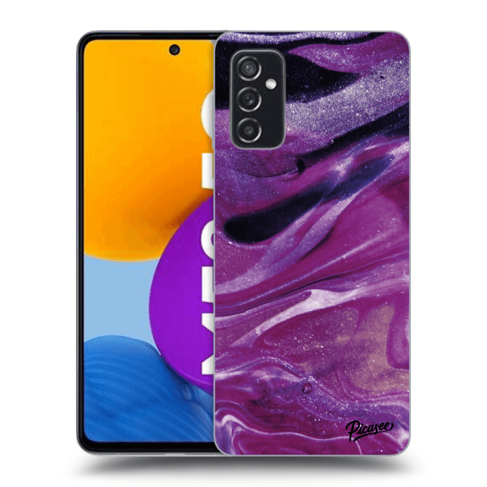 Picasee Samsung Galaxy M52 5G Hülle - Schwarzes Silikon - Purple glitter