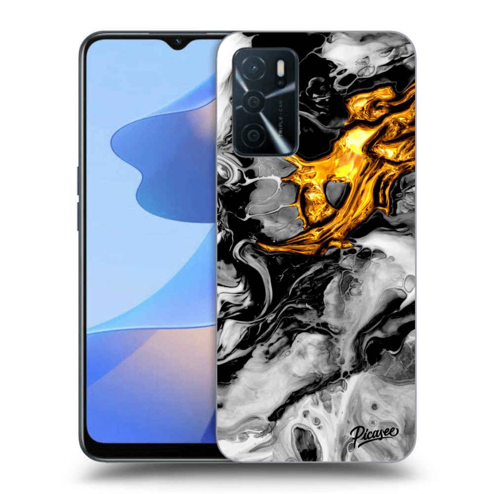 Picasee OPPO A16 Hülle - Schwarzes Silikon - Black Gold 2