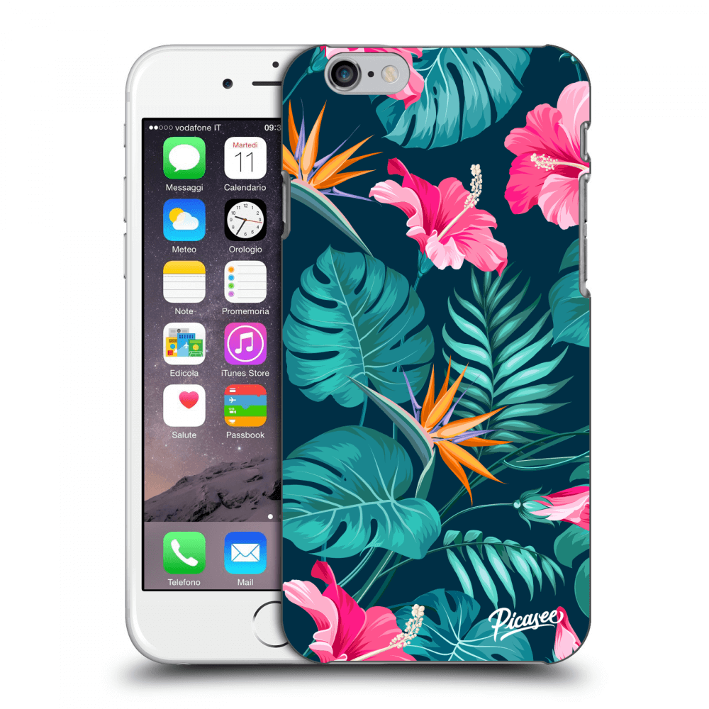 Picasee Apple iPhone 6/6S Hülle - Schwarzes Silikon - Pink Monstera