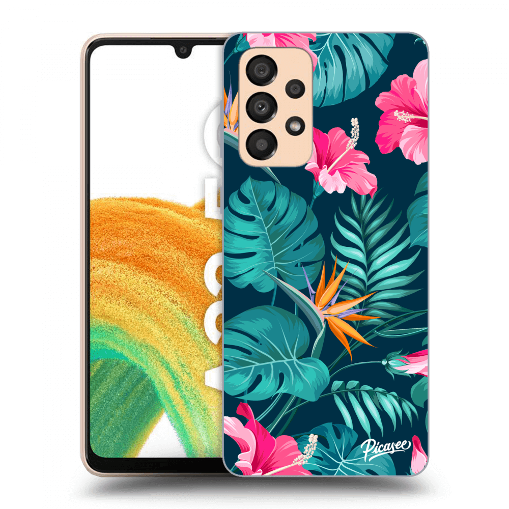 Picasee Samsung Galaxy A33 5G A336 Hülle - Schwarzes Silikon - Pink Monstera