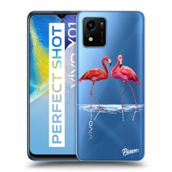 Picasee Vivo Y01 Hülle - Transparentes Silikon - Flamingos couple