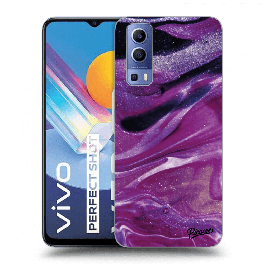 Picasee Vivo Y52 5G Hülle - Schwarzes Silikon - Purple glitter