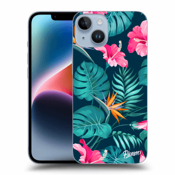 Picasee Apple iPhone 14 Hülle - Schwarzes Silikon - Pink Monstera
