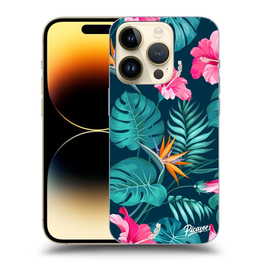Picasee Apple iPhone 14 Pro Hülle - Schwarzes Silikon - Pink Monstera