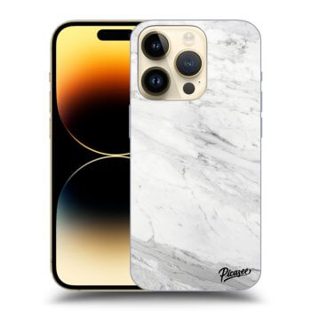 Picasee Apple iPhone 14 Pro Hülle - Schwarzes Silikon - White marble