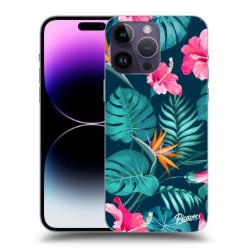 Picasee Apple iPhone 14 Pro Max Hülle - Schwarzes Silikon - Pink Monstera