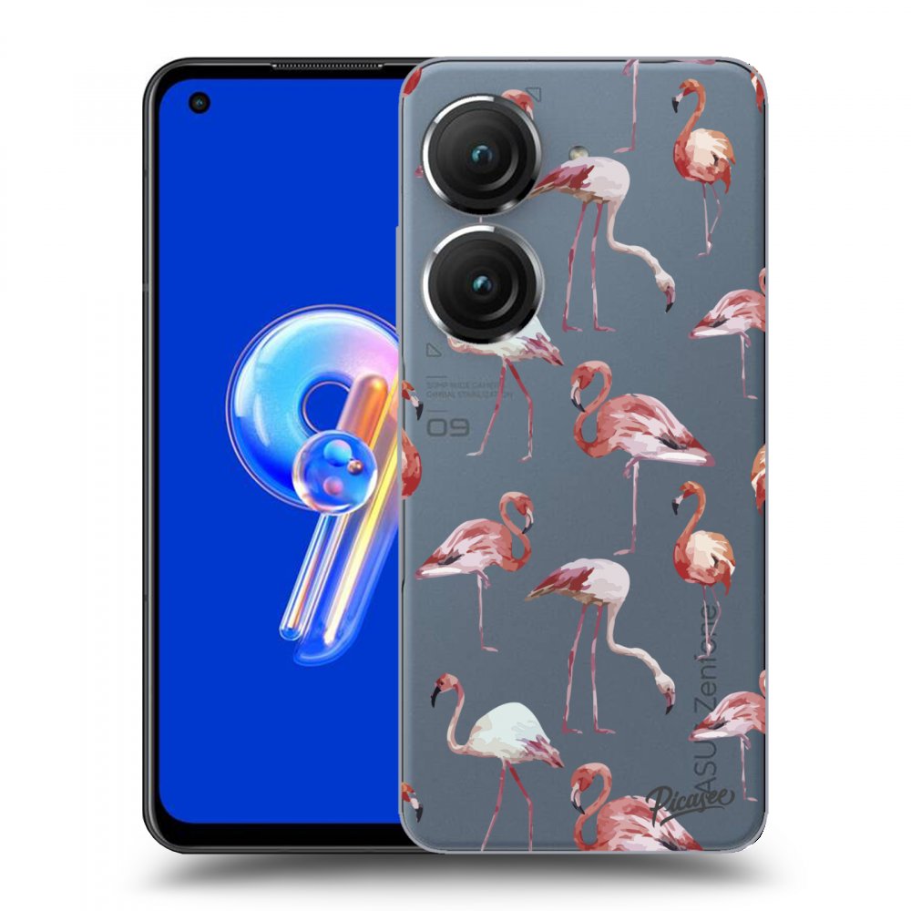 Picasee Asus Zenfone 9 Hülle - Transparentes Silikon - Flamingos