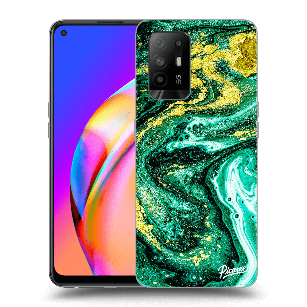 Picasee OPPO A94 5G Hülle - Transparentes Silikon - Green Gold