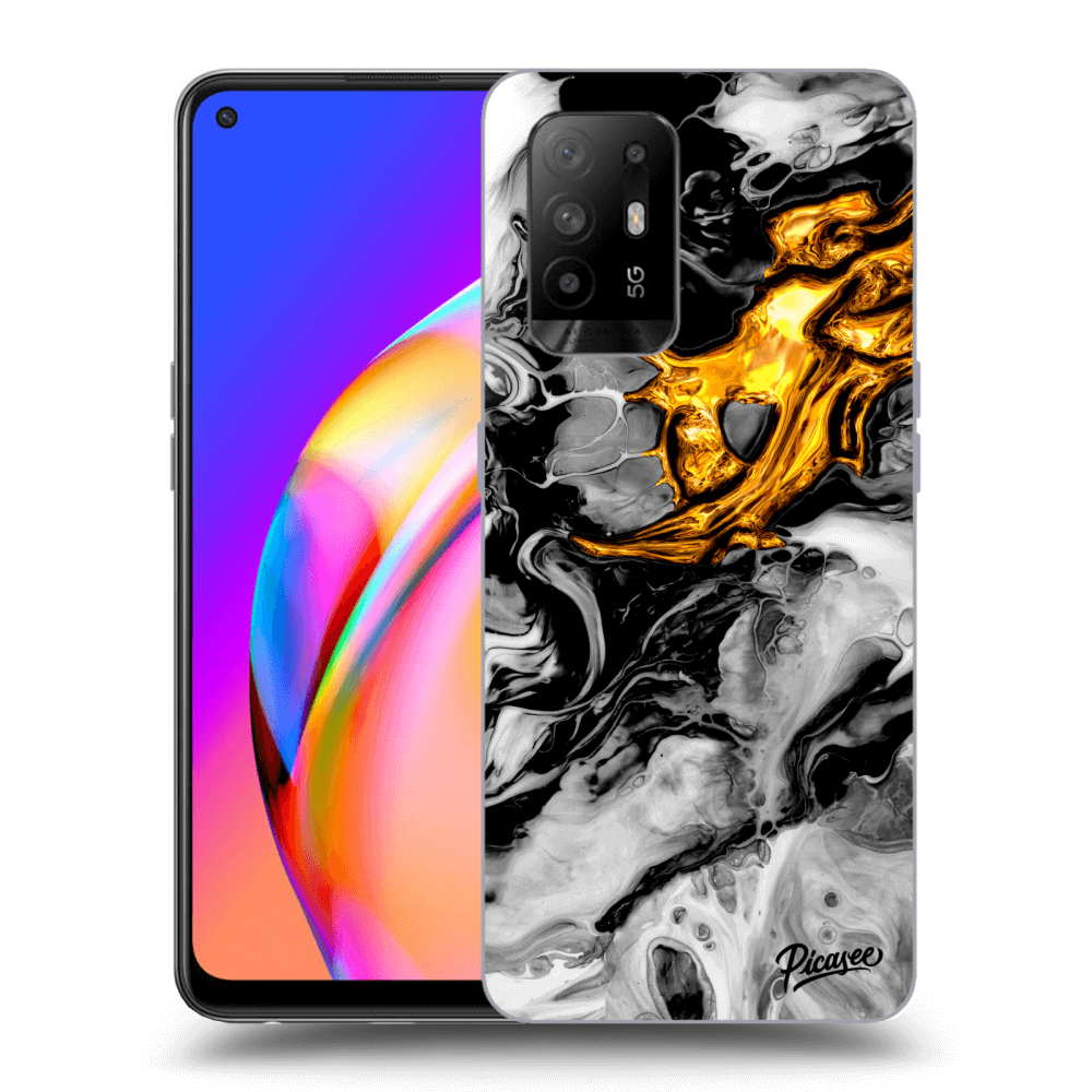 Picasee OPPO A94 5G Hülle - Transparentes Silikon - Black Gold 2