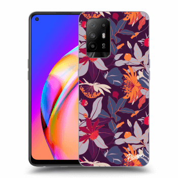 Picasee OPPO A94 5G Hülle - Schwarzes Silikon - Purple Leaf