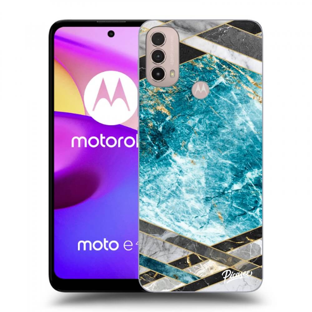 Picasee Motorola Moto E40 Hülle - Schwarzes Silikon - Blue geometry