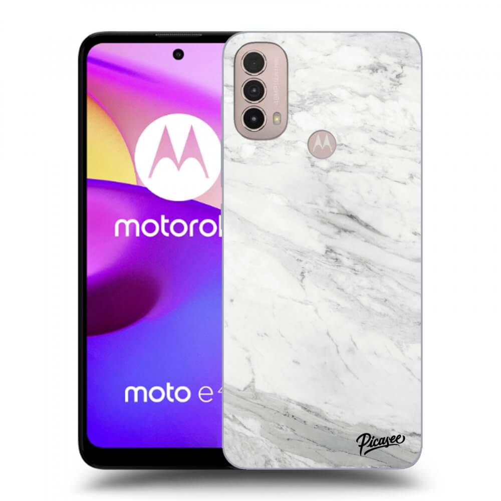 Picasee Motorola Moto E40 Hülle - Schwarzes Silikon - White marble