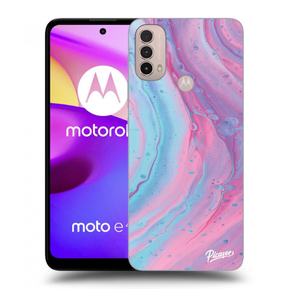 Picasee Motorola Moto E40 Hülle - Schwarzes Silikon - Pink liquid