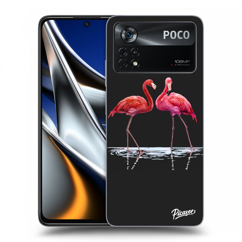 Picasee Xiaomi Poco M4 Pro Hülle - Schwarzes Silikon - Flamingos couple