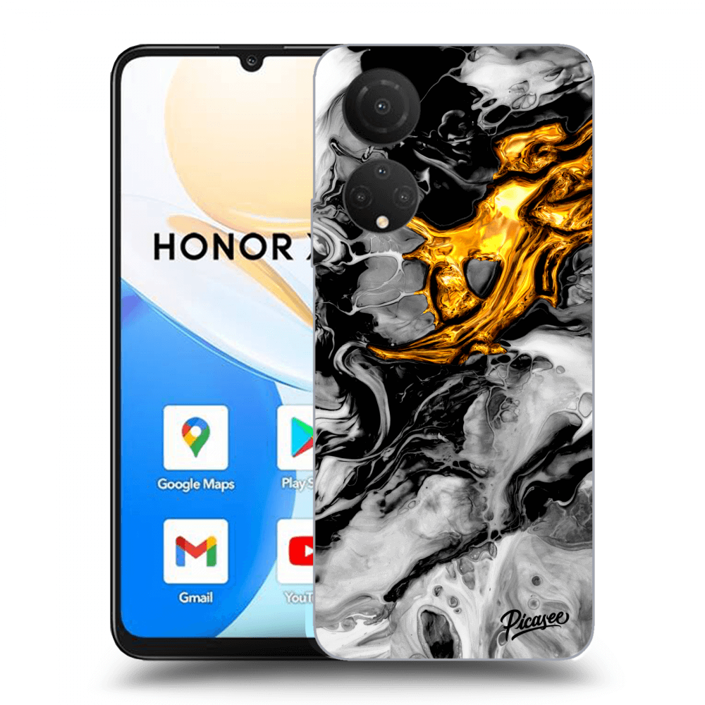 Picasee Honor X7 Hülle - Transparentes Silikon - Black Gold 2
