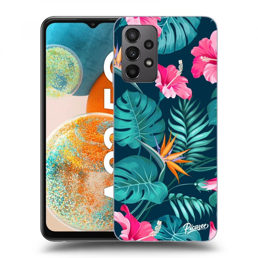 Picasee Samsung Galaxy A23 A235F 4G Hülle - Schwarzes Silikon - Pink Monstera