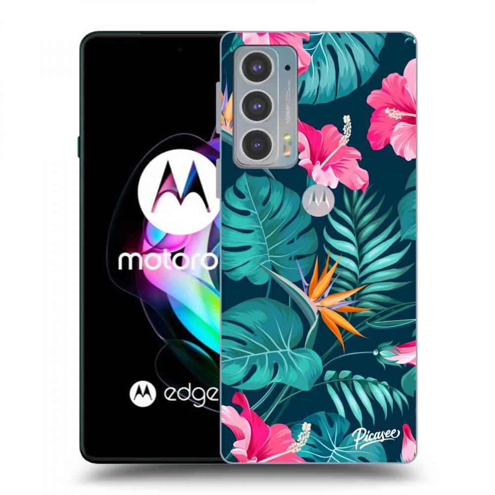 Picasee Motorola Edge 20 Hülle - Schwarzes Silikon - Pink Monstera