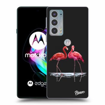 Picasee Motorola Edge 20 Hülle - Schwarzes Silikon - Flamingos couple