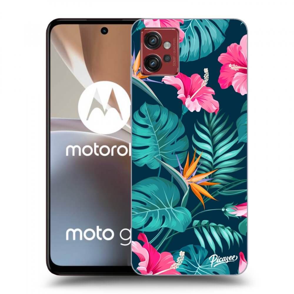 Picasee Motorola Moto G32 Hülle - Transparentes Silikon - Pink Monstera